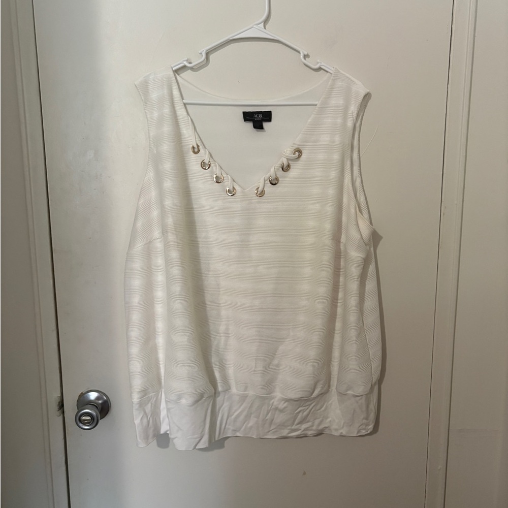 AGB Ivory Sleeveless Blouse with Grommet Detail